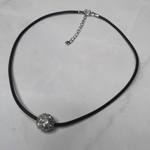 Disco Ball Pendant on Black Cord Necklace - Picture 1 of 5